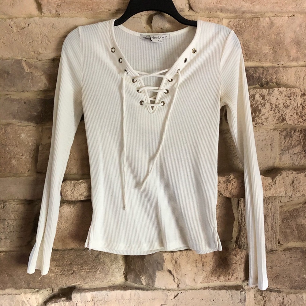 White American rag tie up long sleeve top